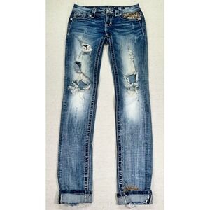Miss Me Women's‎ 26 Stretch Denim Jeans Cuffed Skinny Low Rise Distressed